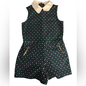Girls Size 5 Janie and Jack Floral Patterned Shorts Romper with White Collar